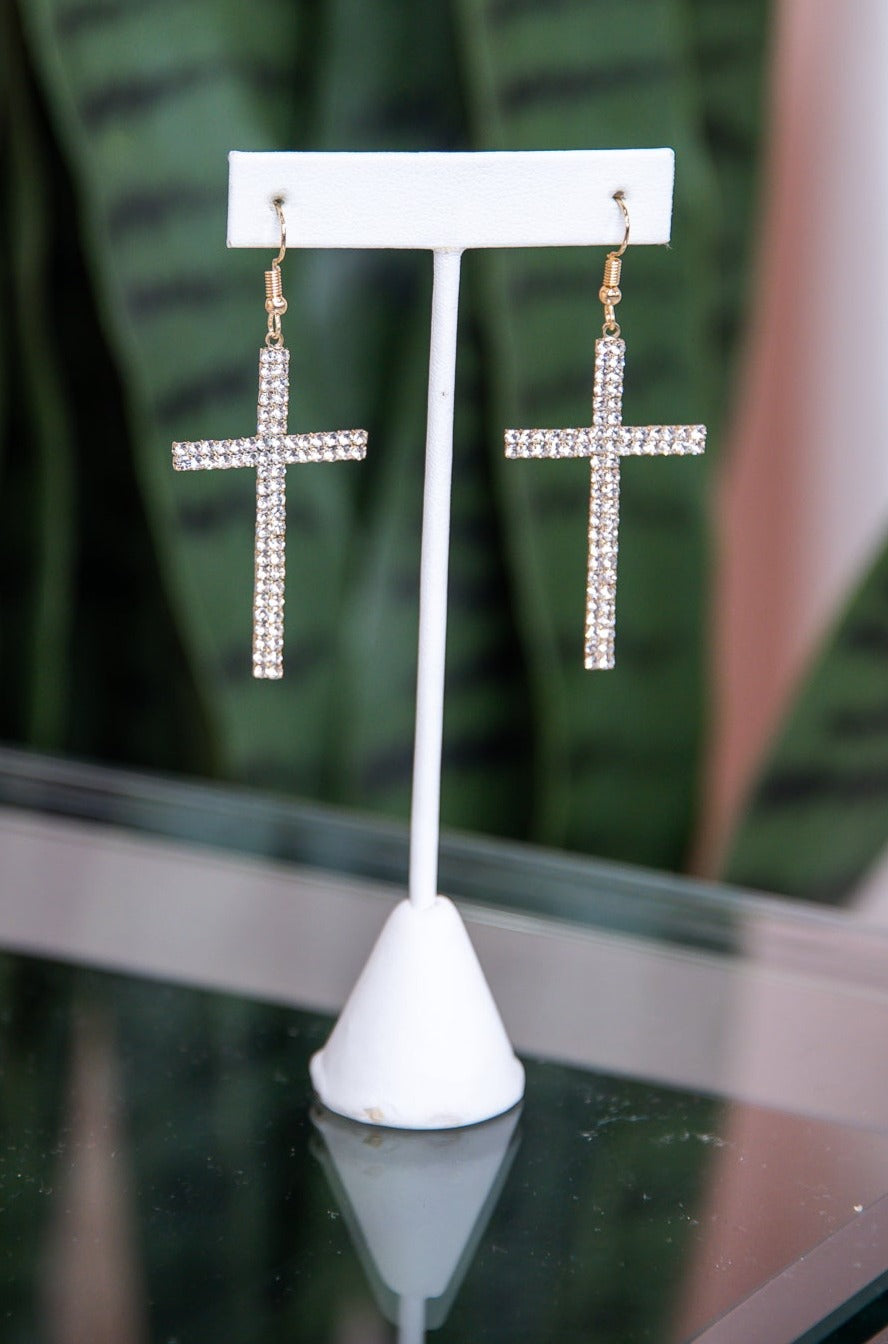 Gold Bling Cross Earrings - EAR4153GO
