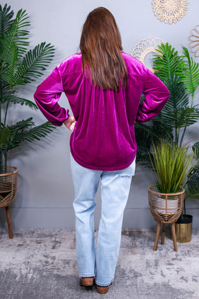 The Best Policy Velvet Magenta Balloon Sleeve Top - T10944MG
