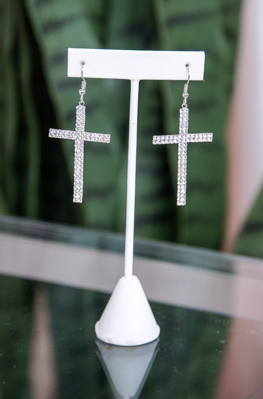 Silver Bling Cross Earrings - EAR4145SI