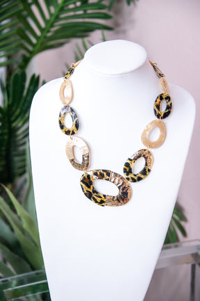 Brown/Gold Printed Statement Necklace - NEK4207BR