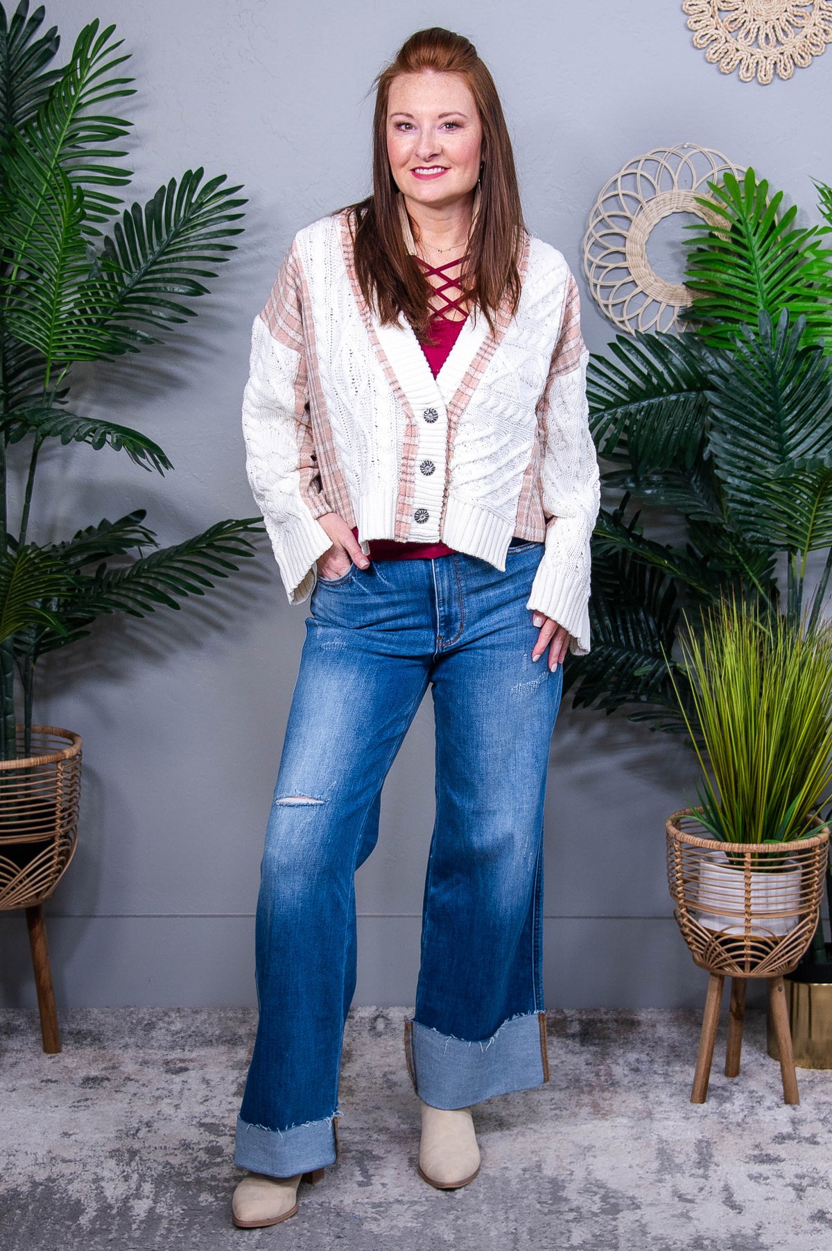 New Found Love  Plaid V-Neck Cardigan - O5778WH