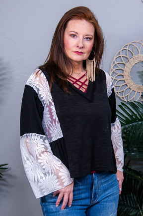 Lace Your Way V-Neck Flare Sleeve Blouse - T11260BK