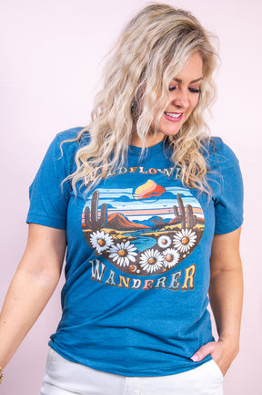 Wildflower Wanderer Deep Heather Teal Graphic Tee - A3303DHT