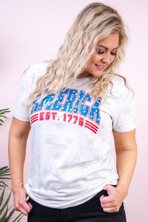 America Heather Natural Star Graphic Tee - A3300HNS