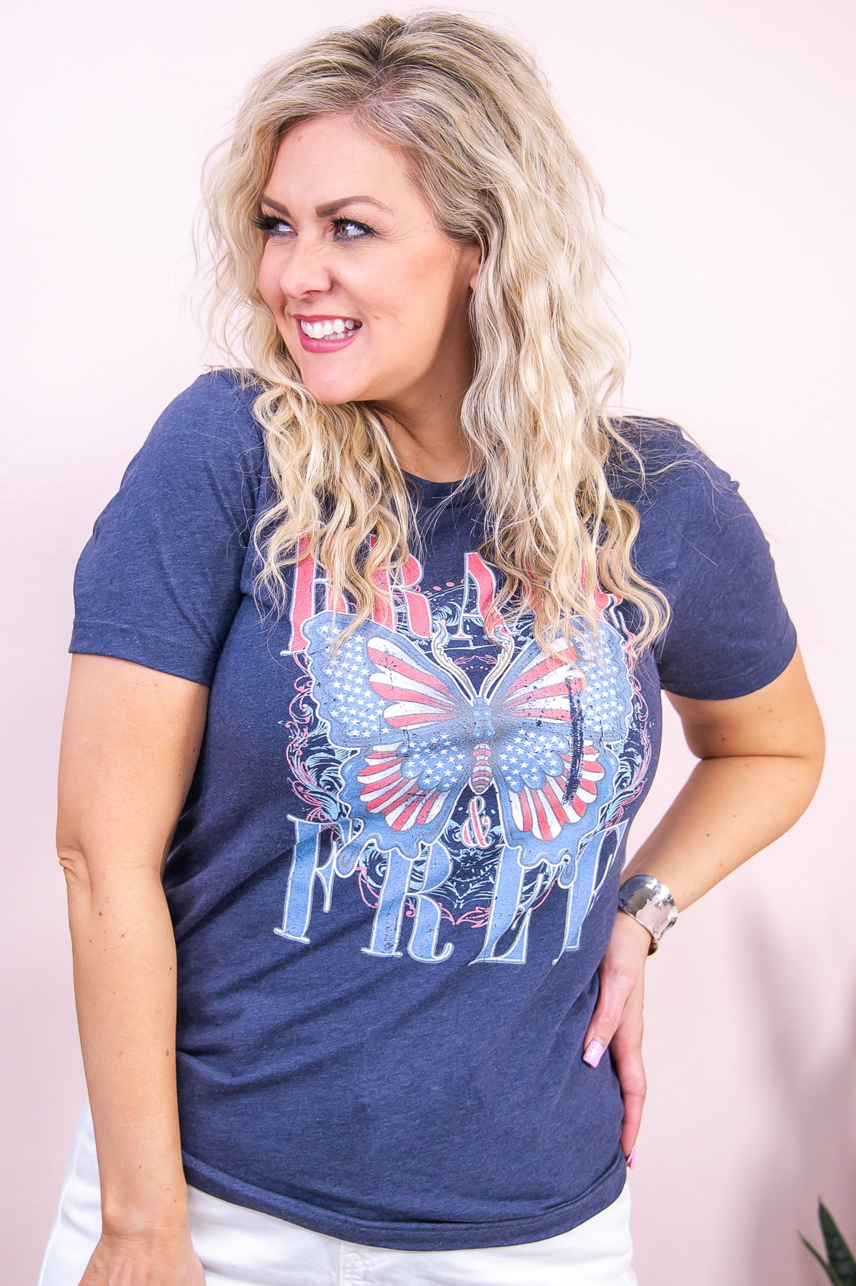 Brave & Free Heather Midnight Navy Graphic Tee - A3295MNV