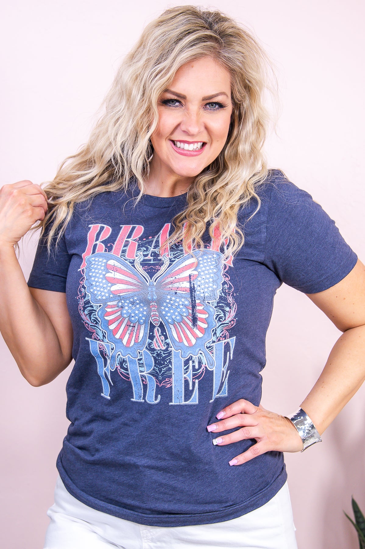 Brave & Free Heather Midnight Navy Graphic Tee - A3295MNV