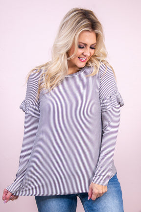 Put Your Heart First Mushroom/Ivory Striped Top - T7998MR