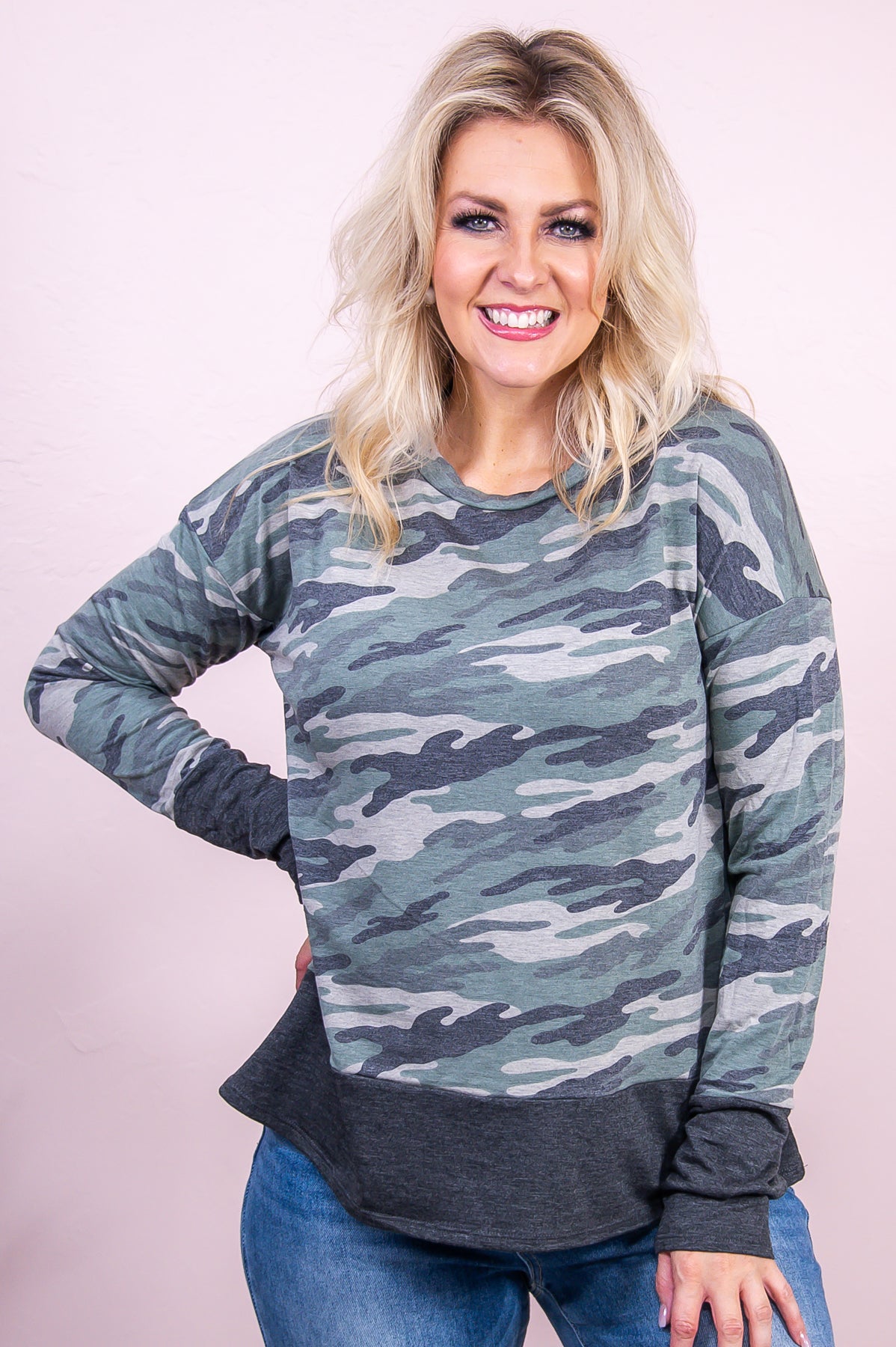Missing You Always Olive/Multi Color Camouflage Top - T7999OL
