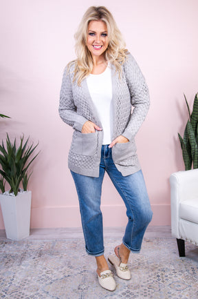 Mind Your Heart Gray Solid Knitted Cardigan - O4987GR