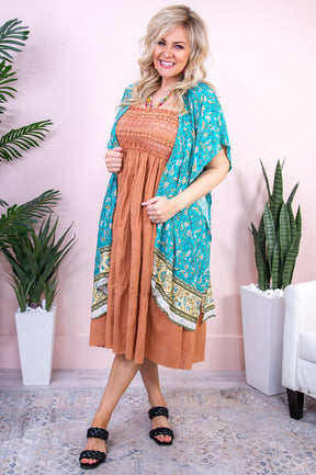 Bouquet Toss Seafoam/Multi Color Floral Asymmetrical Kimono - O5403SF