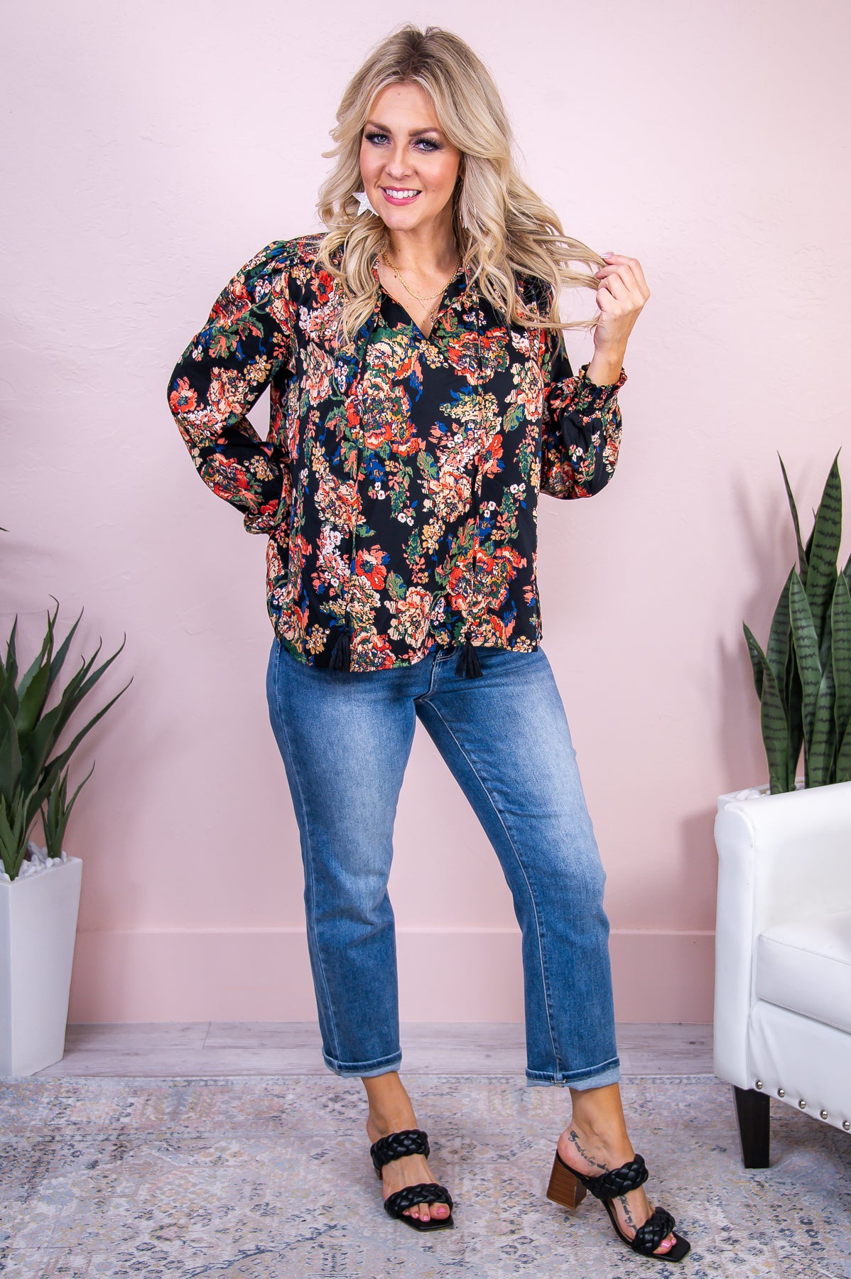 Gather The Courage Black/Multi Color Floral Top - T7984BK