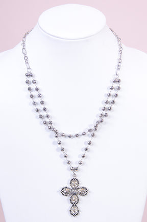 Silver/Clear Bling Cross Layered Necklace - NEK4328SI