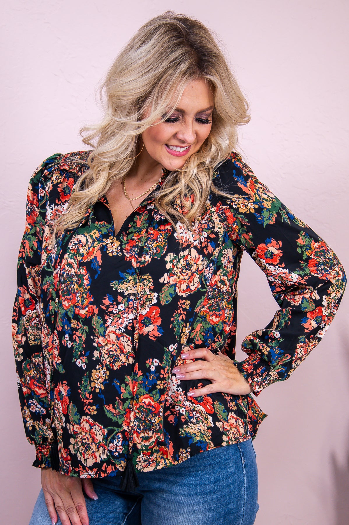 Gather The Courage Black/Multi Color Floral Top - T7984BK