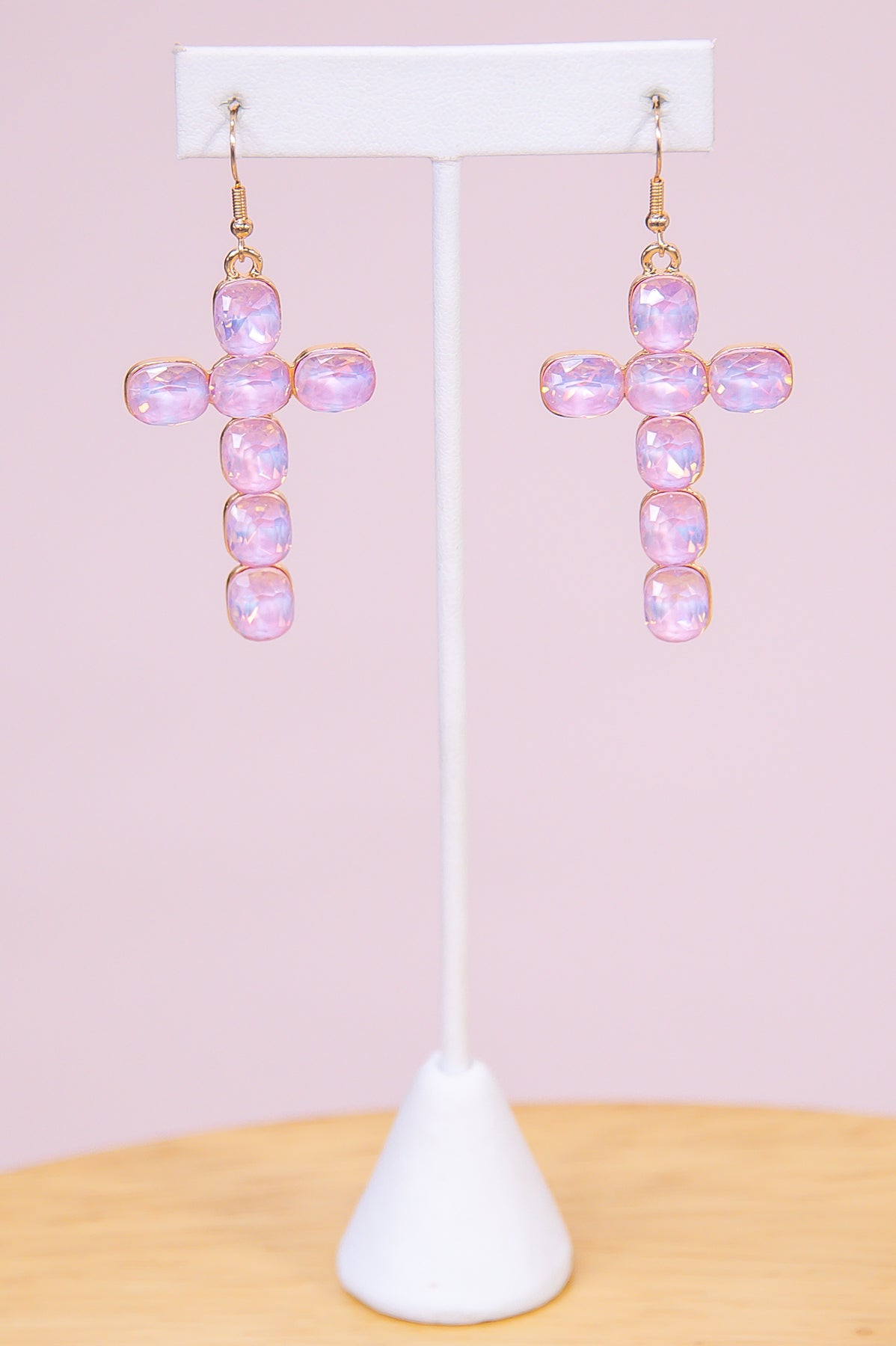 Light Pink Bling Cross Earrings - EAR4301LPK
