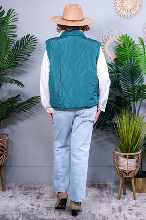 Layering Queen Quilted Puffer Vest in Hunter Green - O5769GN