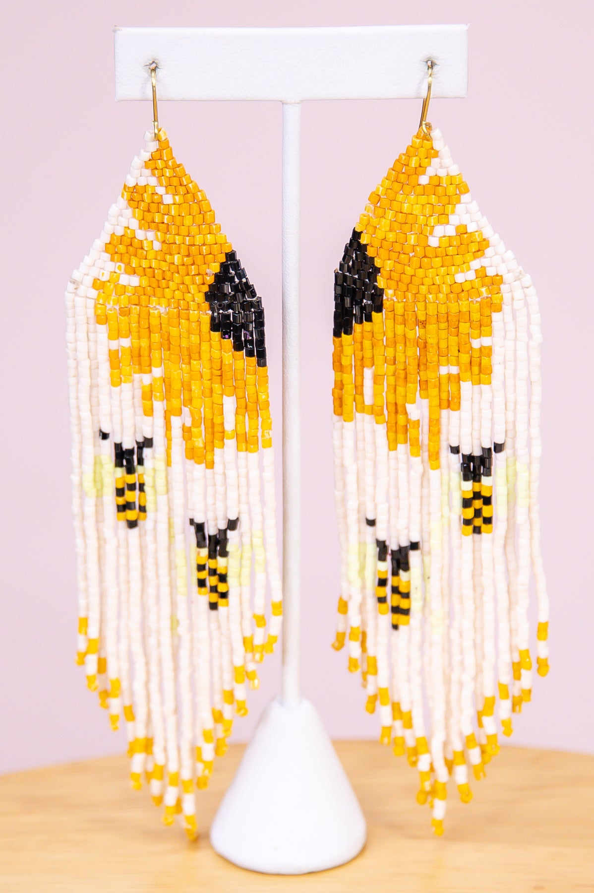 Yellow/Multi Color Sunflower/Bees Seed Bead Dangle Earrings - EAR4299YE