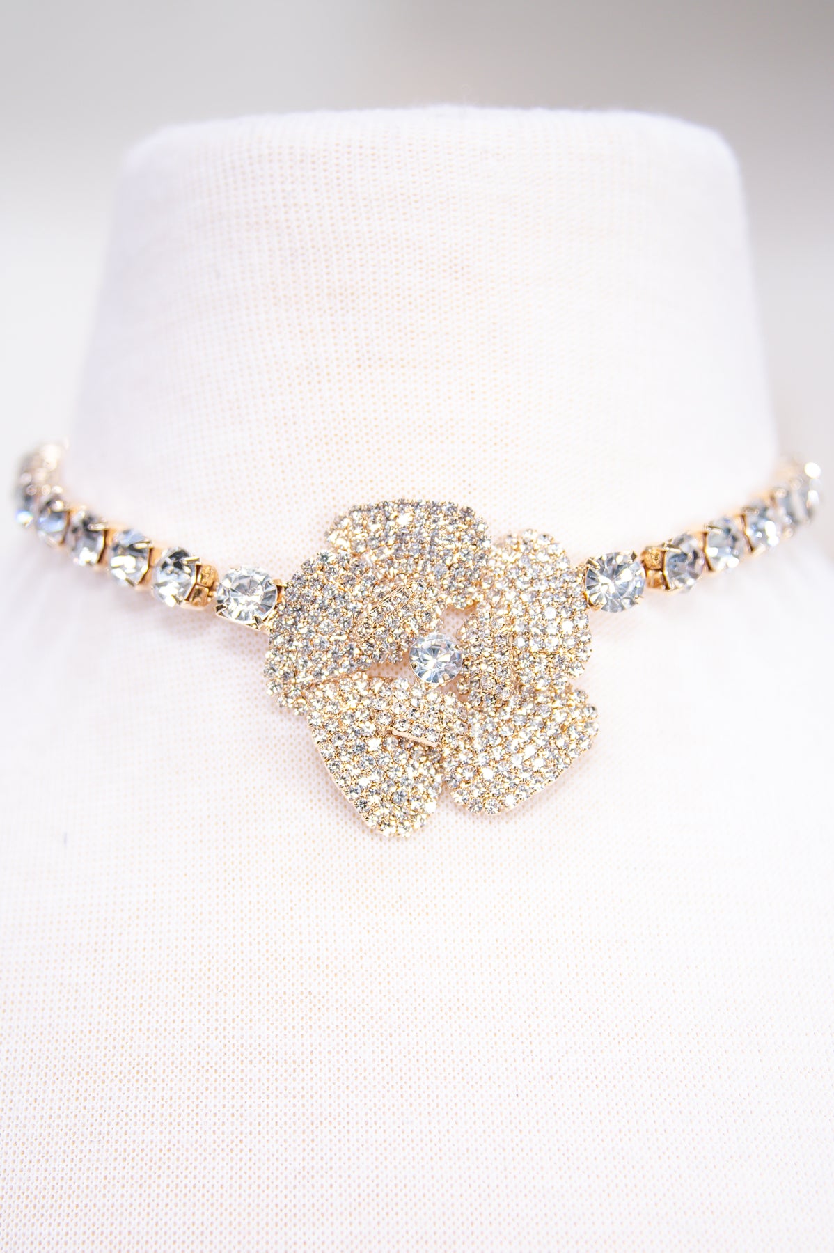 Gold/Clear Floral Bling Choker Necklace - NEK4320GD