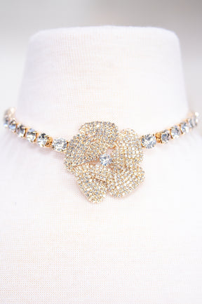 Gold/Clear Floral Bling Choker Necklace - NEK4320GD