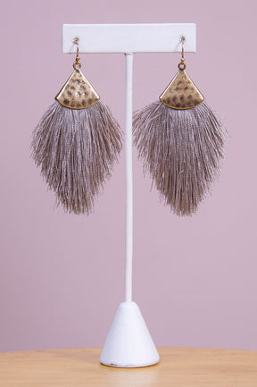Gray/Gold Hammered Fringe Tassel Earrings - EAR4352GR