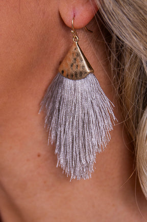 Gray/Gold Hammered Fringe Tassel Earrings - EAR4352GR