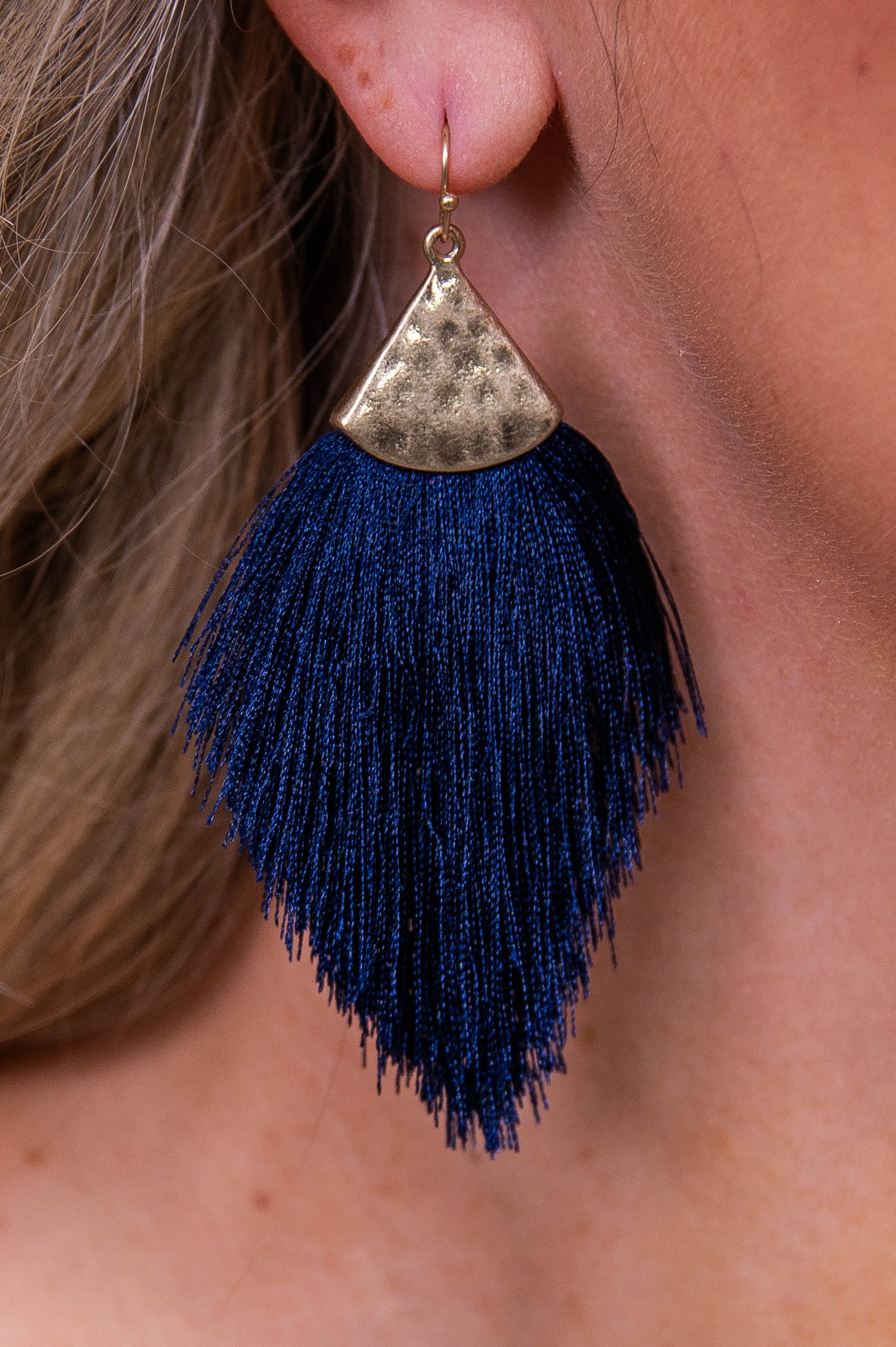 Navy/Gold Hammered Fringe Tassel Earrings - EAR4360NV