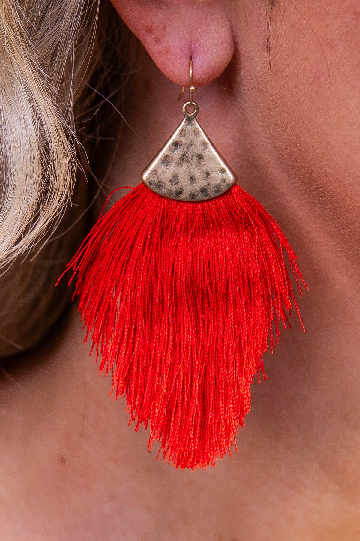 Red/Gold Hammered Fringe Tassel Earrings - EAR4354RD