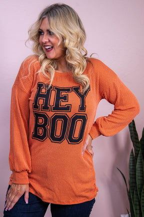 Hey Boo Dark Orange Ribbed Top - T10298DOR