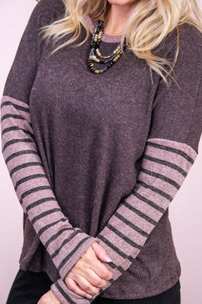 Staying True To Myself Brown/Multi Color Striped Knitted Top - T8045BR