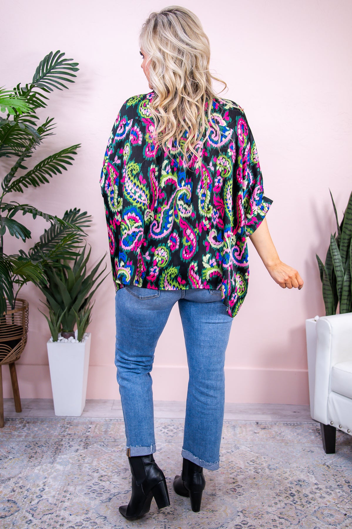 Boost Your Confidence Black/Green/Pink Paisley Top - T8673BK