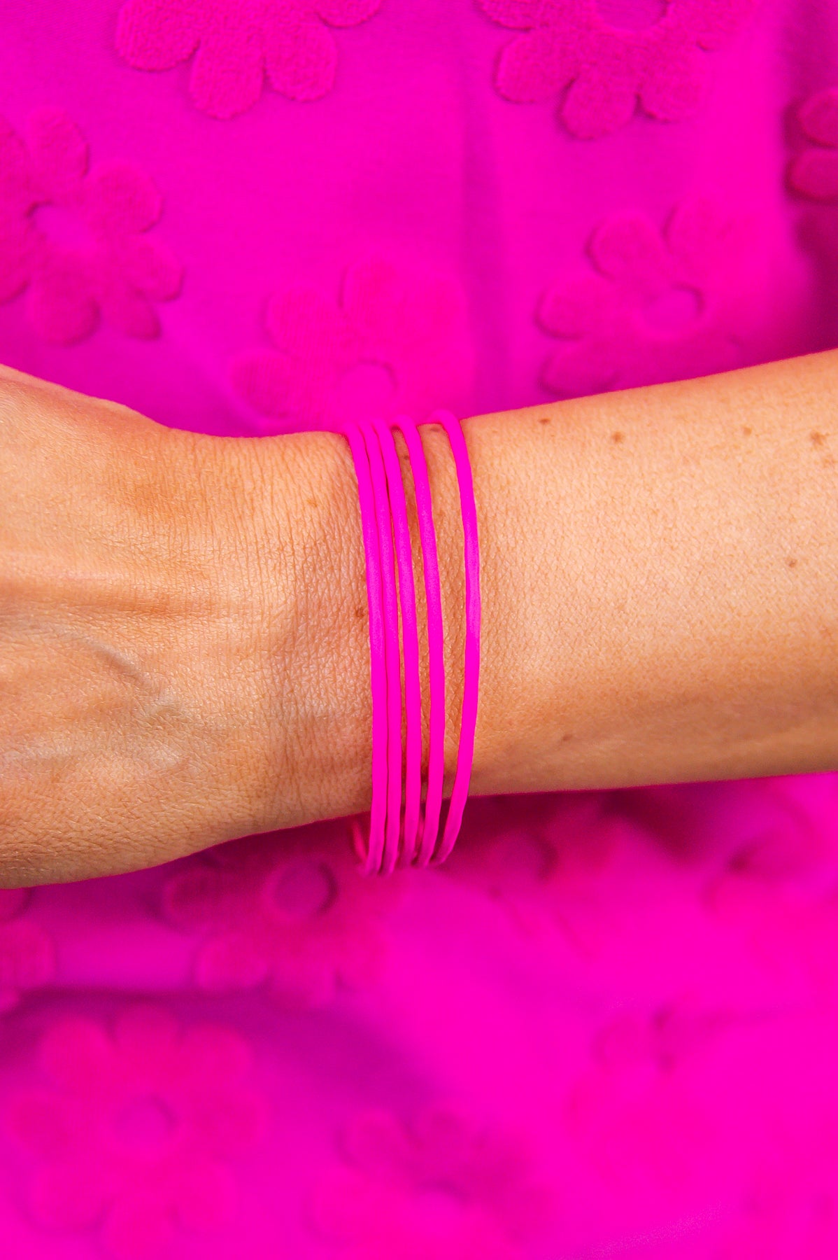 Hot Pink Solid Stackable Metal Bracelet - BRC3412HPK