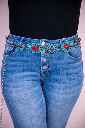 Turquoise/Red Marble Concho Belt (One Size 4-22) - BLT1275TU