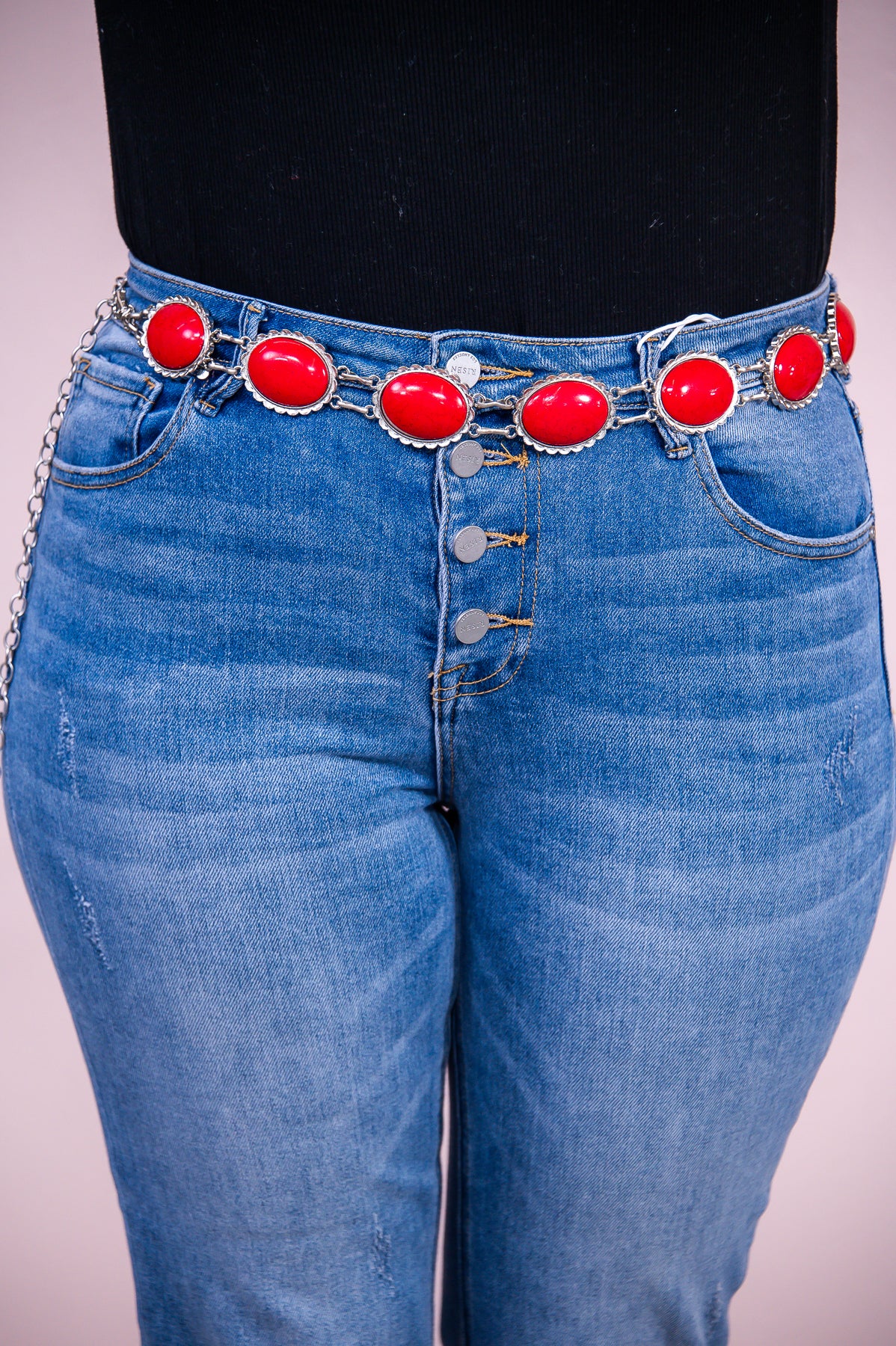 Red/Silver Marble Concho Belt (One Size 4-18) - BLT1276RD