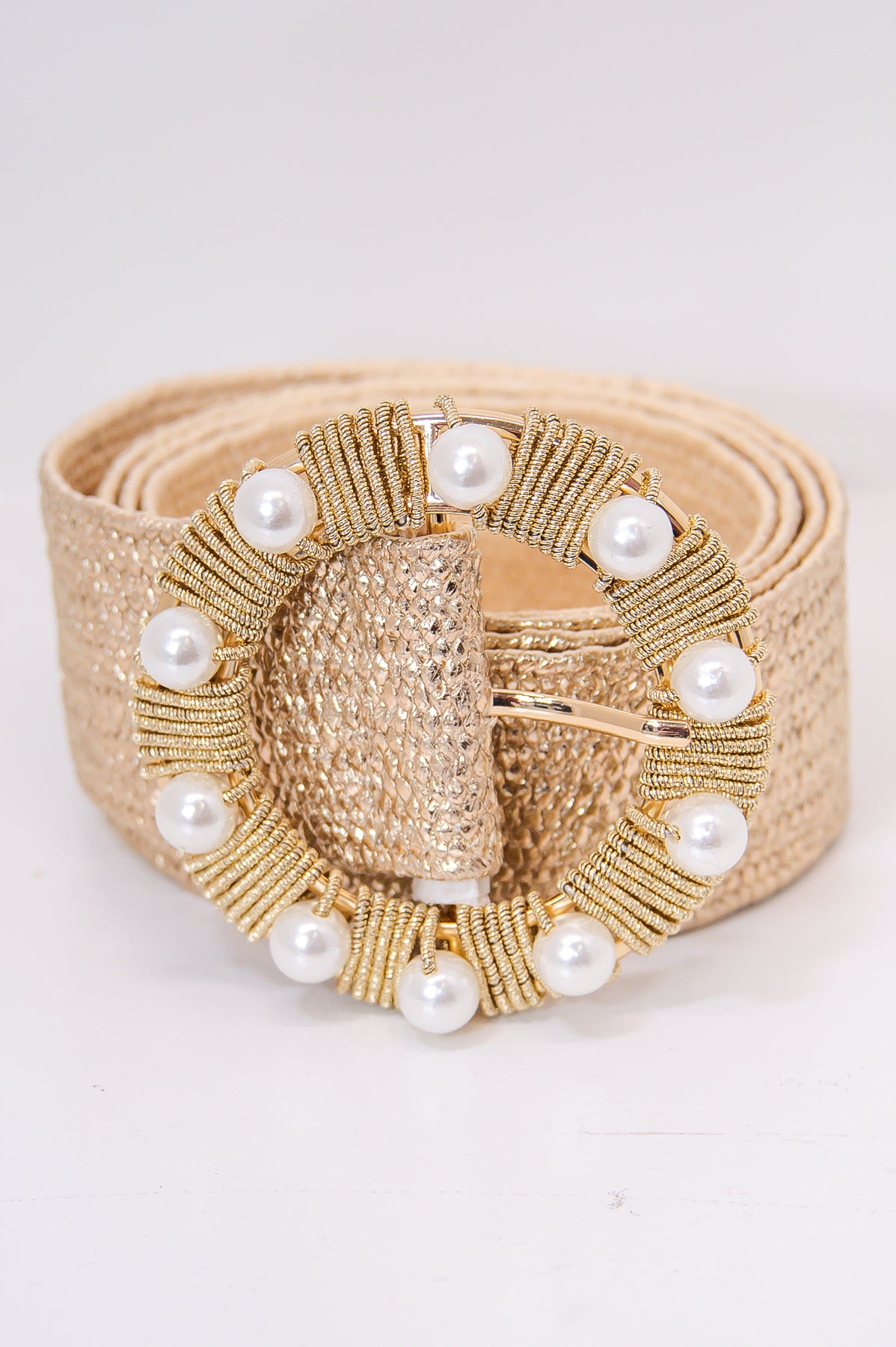 Gold Pearl Woven Extended Belt - BLT1312GD