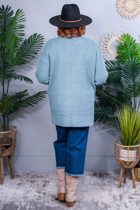 Everything Layer Waffle Knit Open Front Cardigan in Blue Grey - O5771GR