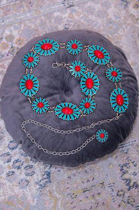 Turquoise/Red Marble Concho Belt (One Size 4-22) - BLT1275TU