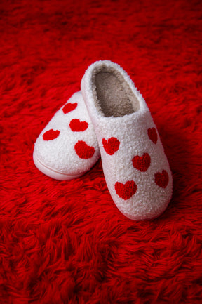 Wherever We Go, Love Follows Ivory/Red Heart Printed Slippers - SHO2650IV