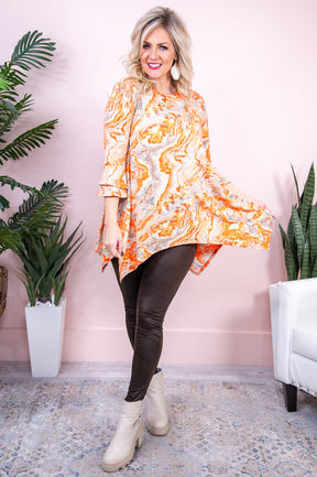 Total Tranquility Orange/Multi Color Printed Asymmetrical Top - T8682OR