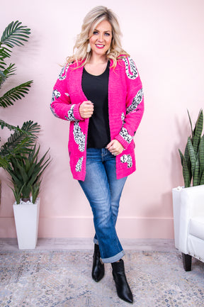 Love Over Everything Hot Pink/Multi Color Printed Cardigan - O5227HPK