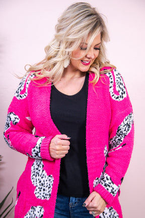 Love Over Everything Hot Pink/Multi Color Printed Cardigan - O5227HPK