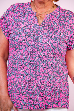 The Sweetest Touch Neon Pink/Gray Floral Top - T9427NPK