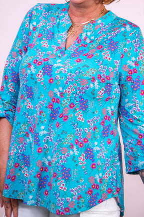 Garden Of Mine Teal/Multi Color Floral Top - T9436TE