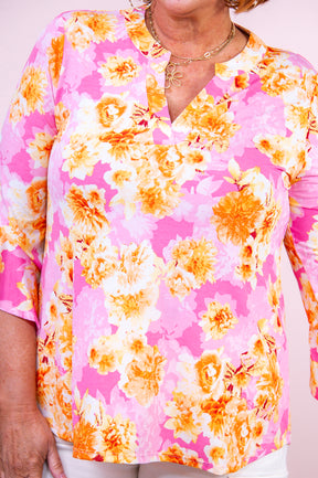 Charm Of Mine Pink/Yellow/Orange Floral Top - T9422PK
