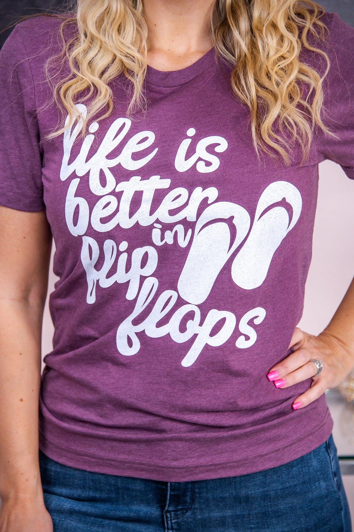 Life Is Better In Flip Flops Heather Maroon Graphic Tee - A2804HMA