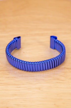 Blue Textured Cuff Bracelet - BRC3414BL
