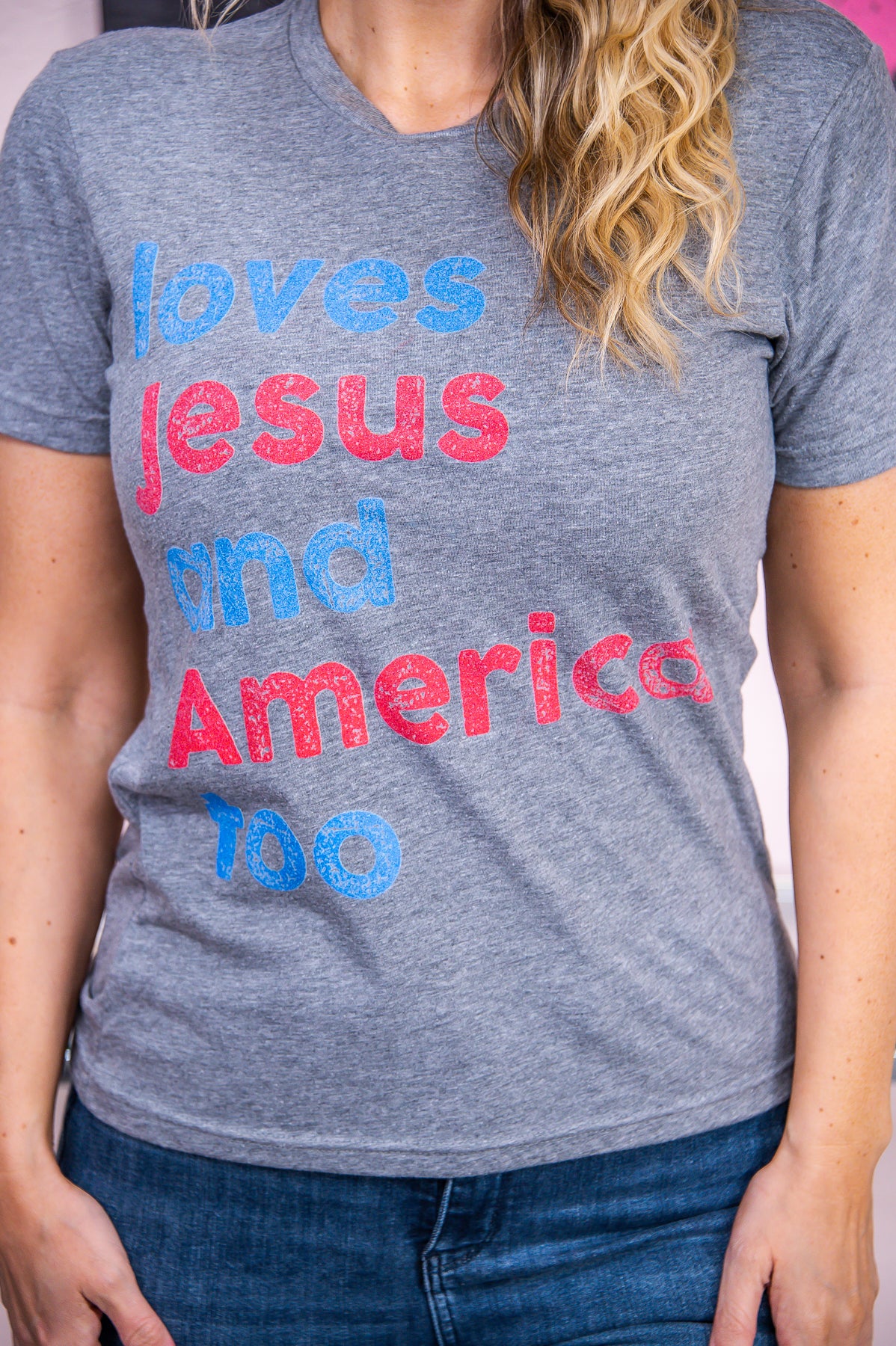 Loves Jesus & America Premium Heather Gray Graphic Tee - A2807PHG