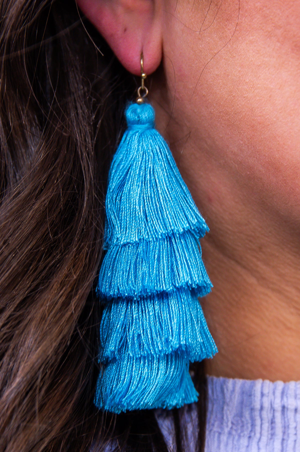 Light Blue Tassel Drop Earrings - EAR4305TU