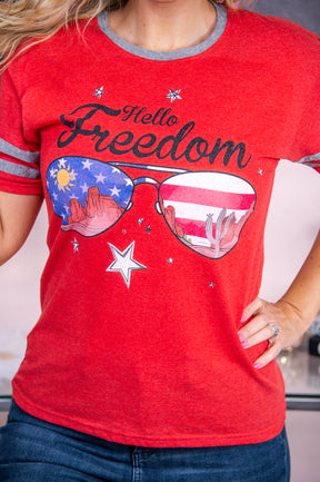 Hello Freedom Fiery Red/Oxford Graphic Tee - A2809FRD