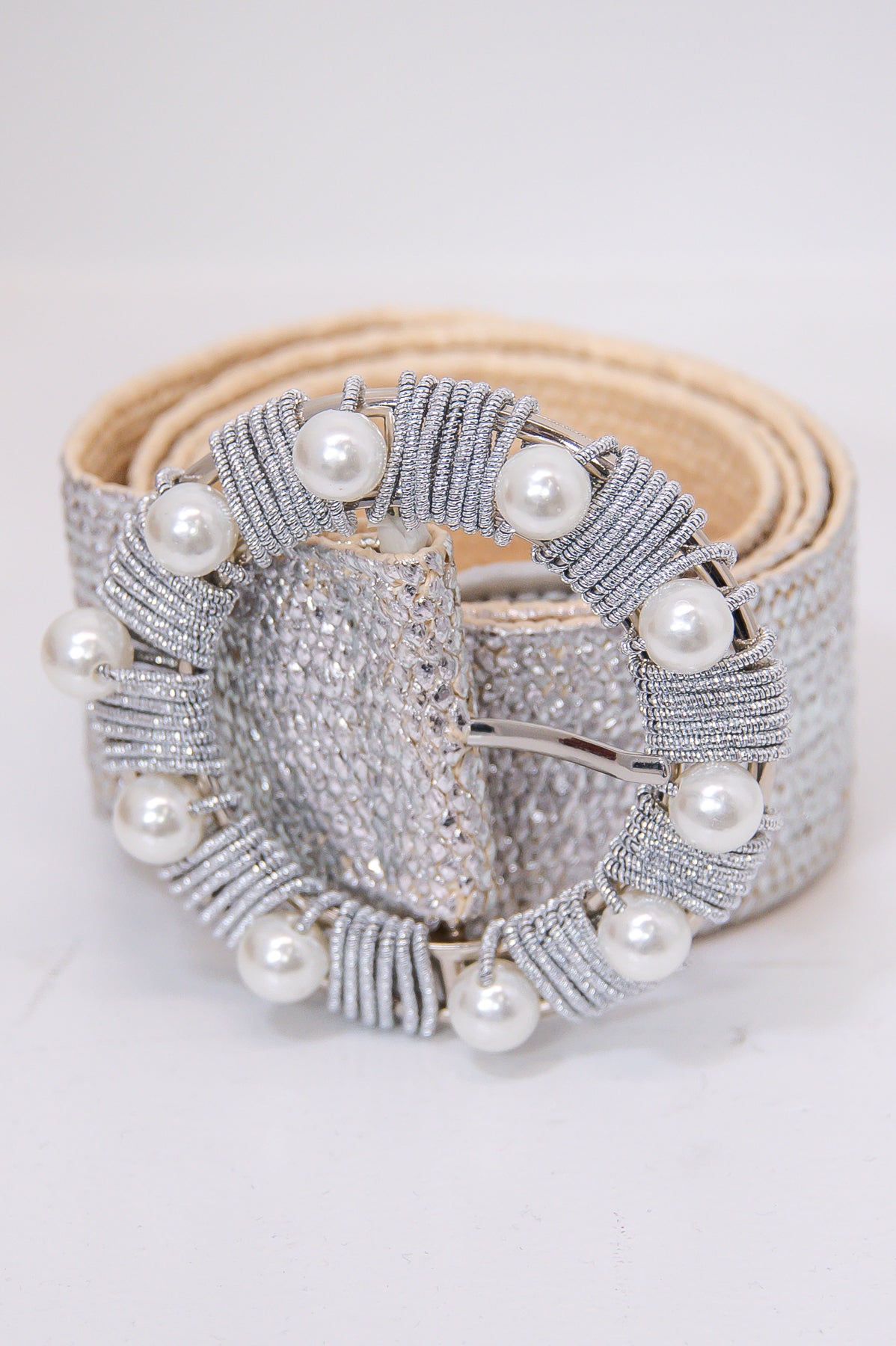 Silver Pearl Woven Extended Belt - BLT1310SI