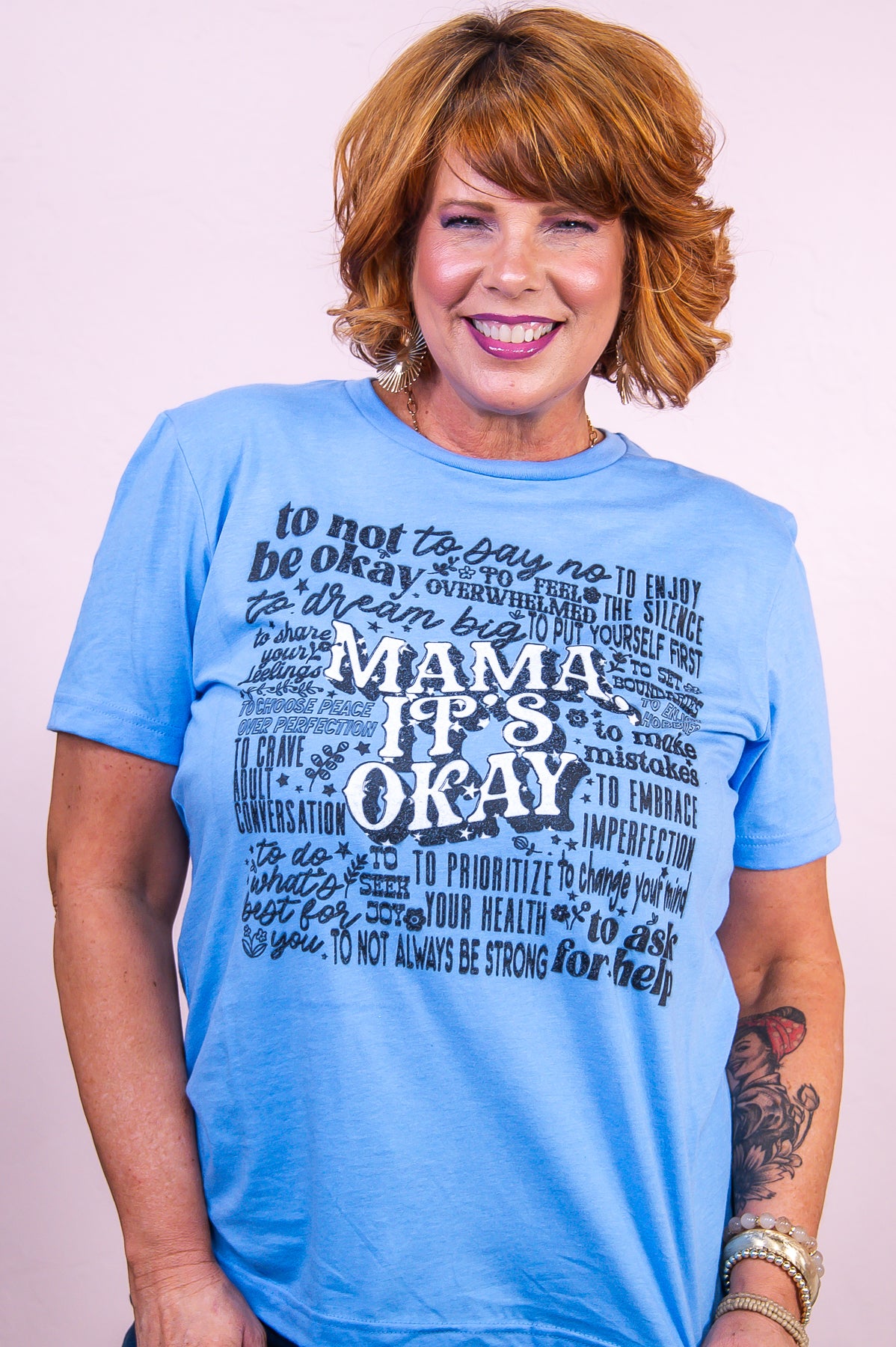 Mama It's Okay Heather Carolina Blue Graphic Tee - A3314HCB