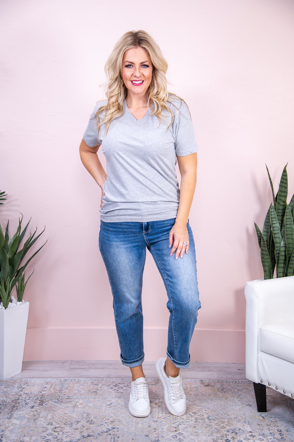 Heather Gray V Neck Tee - T8026HGR